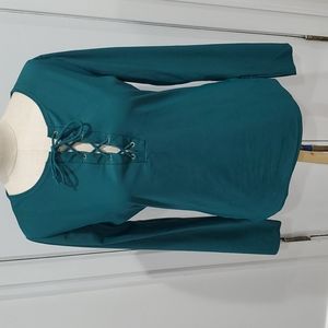 Old Navy Long Sleeves Green Rashguard Lace-up Top Large